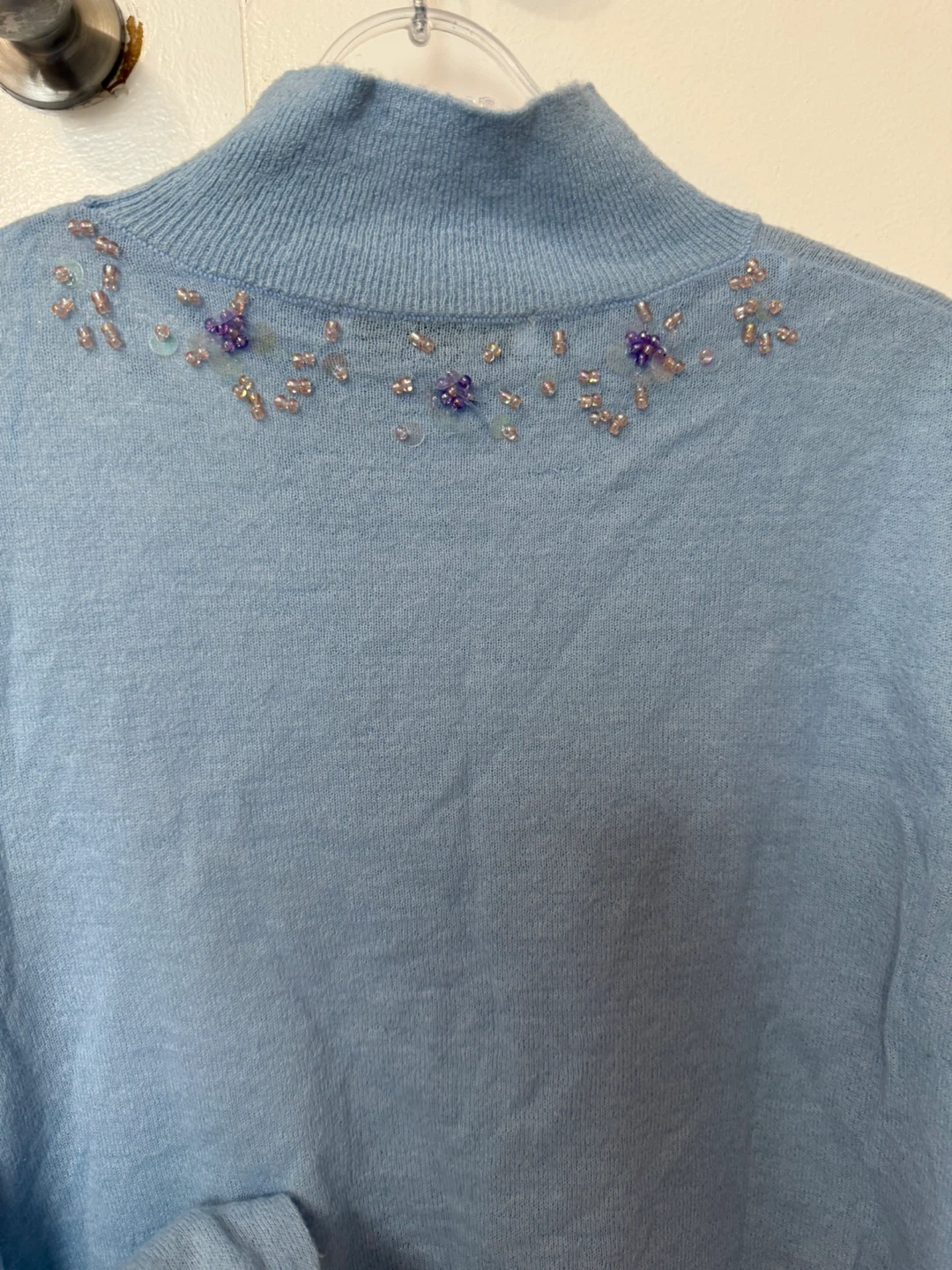ZARA Blue Beaded Mock Neck Sweater - Size L - photo 5