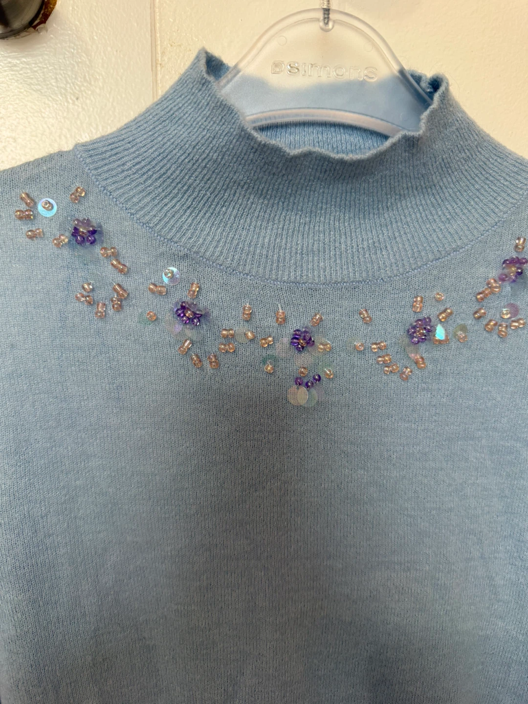ZARA Blue Beaded Mock Neck Sweater - Size L - photo 2
