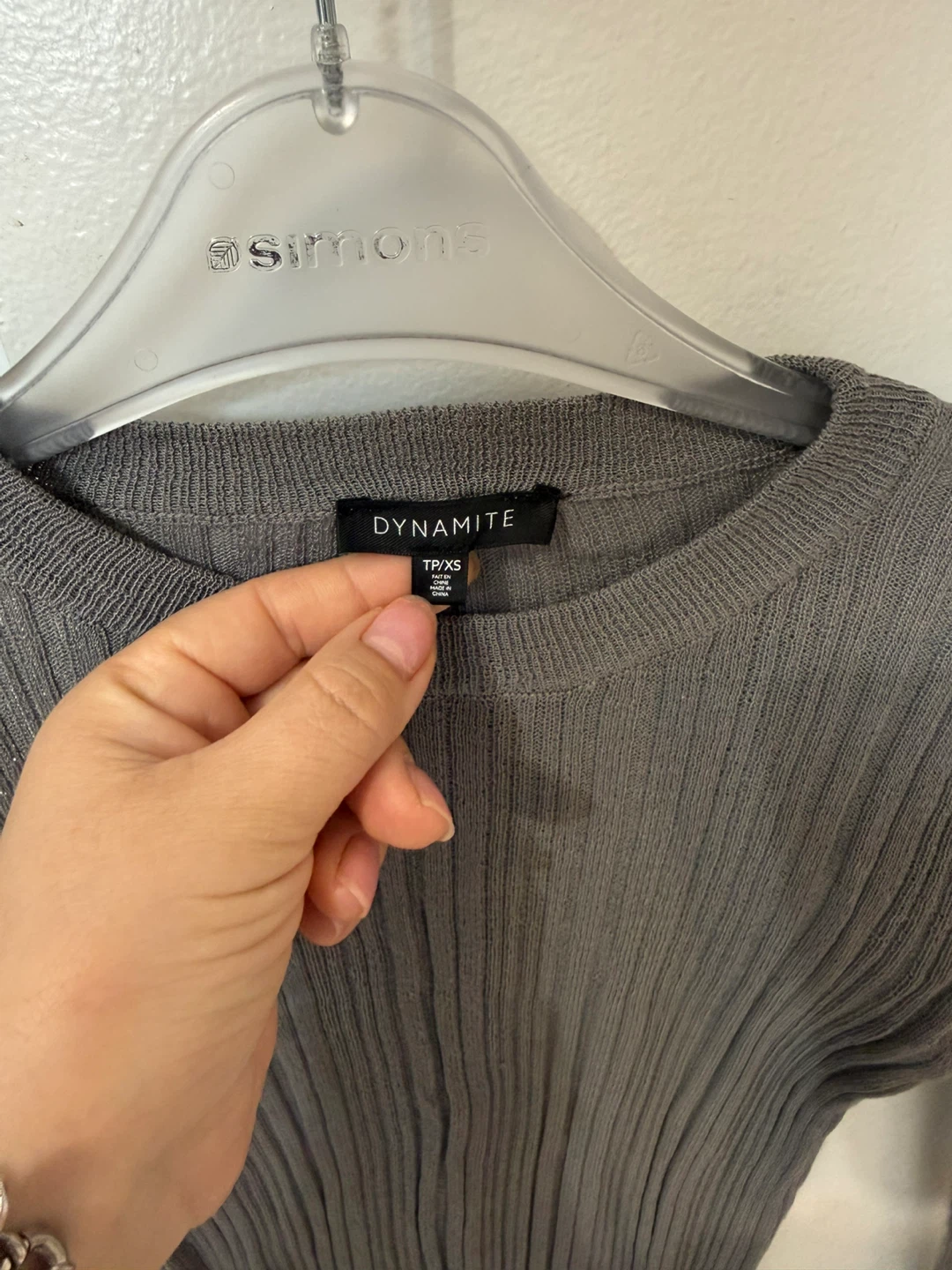 Dynamite Grey Ribbed Long Sleeve Top - Size TP/XS - photo 2