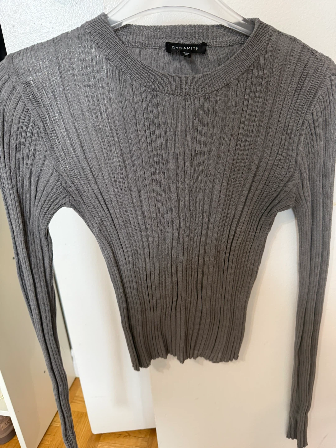 Dynamite Grey Ribbed Long Sleeve Top - Size TP/XS