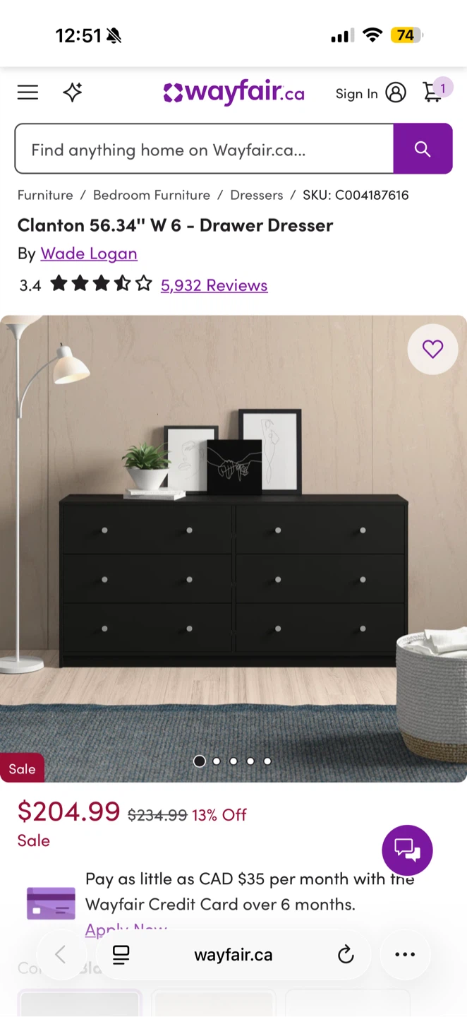 Black 6-Drawer Dresser