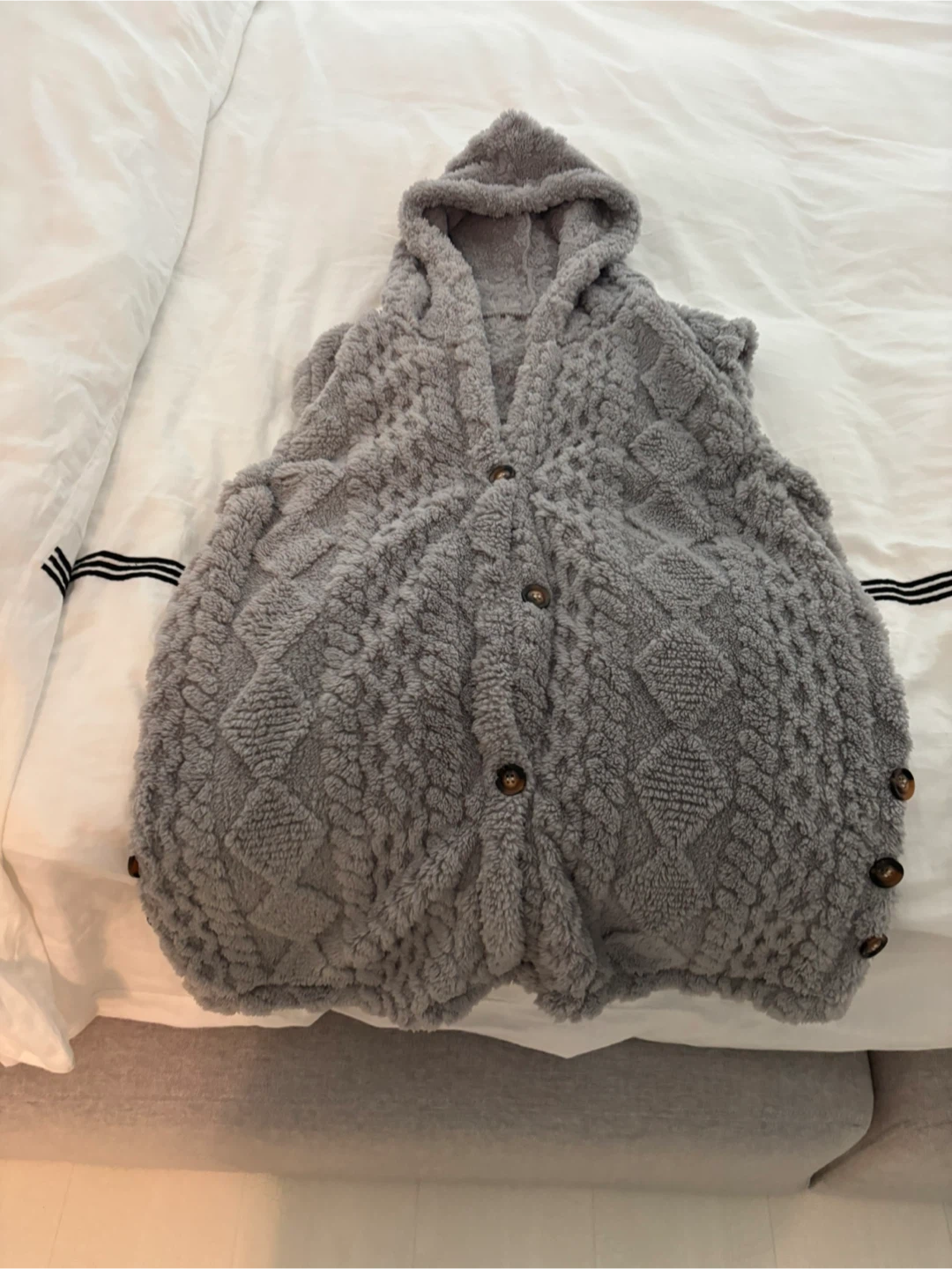 Grey Hooded Sherpa Vest