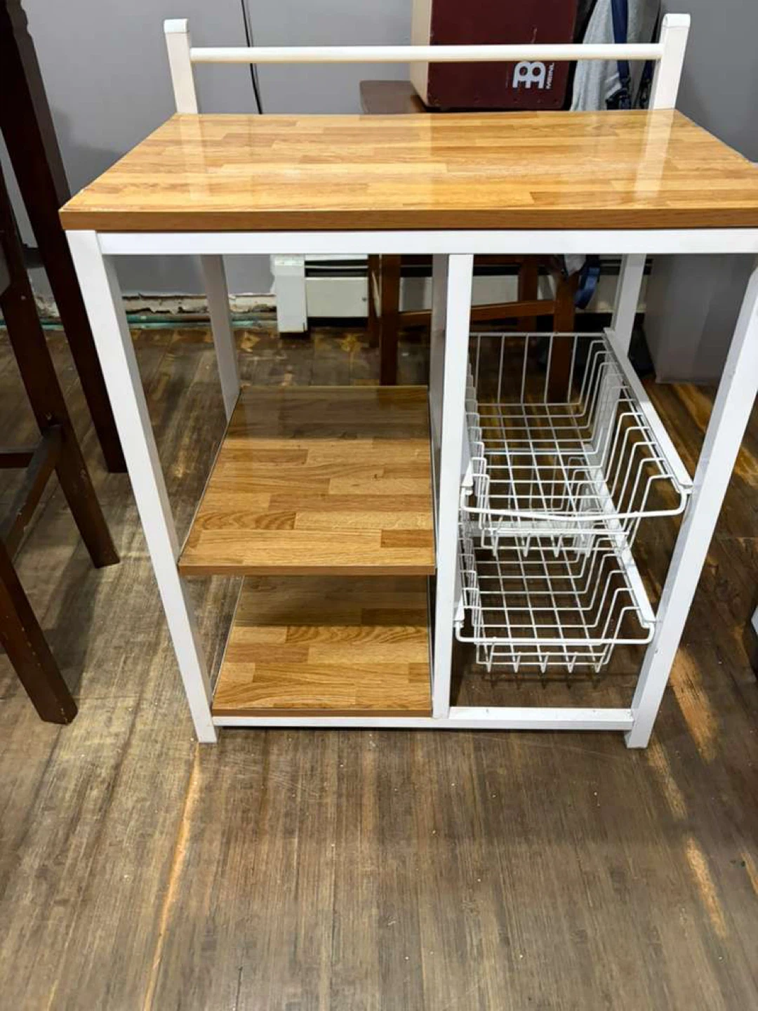 Wooden Top Kitchen Cart with Wire Baskets - photo 2