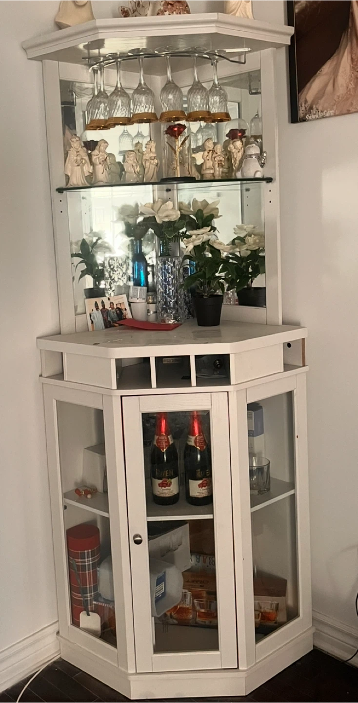White Corner Curio Cabinet with Glass Display - photo 2