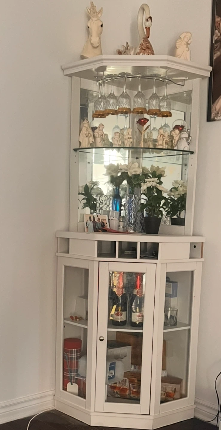 White Corner Curio Cabinet with Glass Display