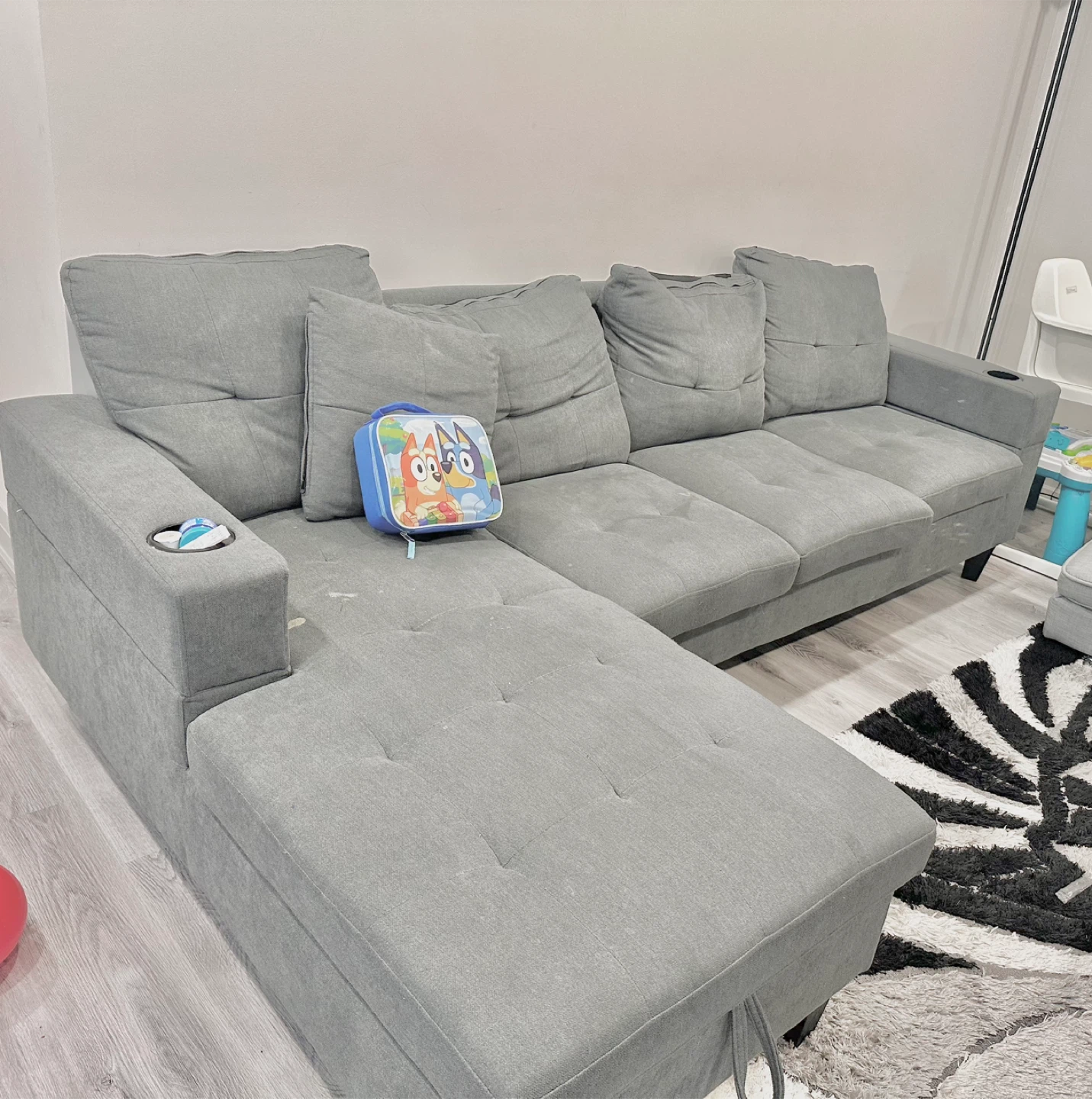 Grey Sectional Sofa with Chaise and Storage - photo 4