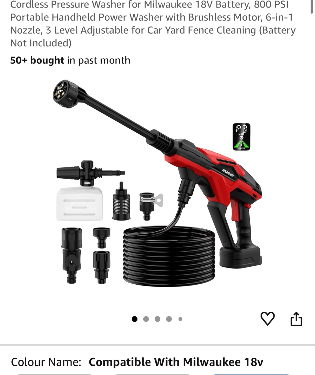 Cordless Pressure Washer for Milwaukee 18V Battery, 800 PSI CP80