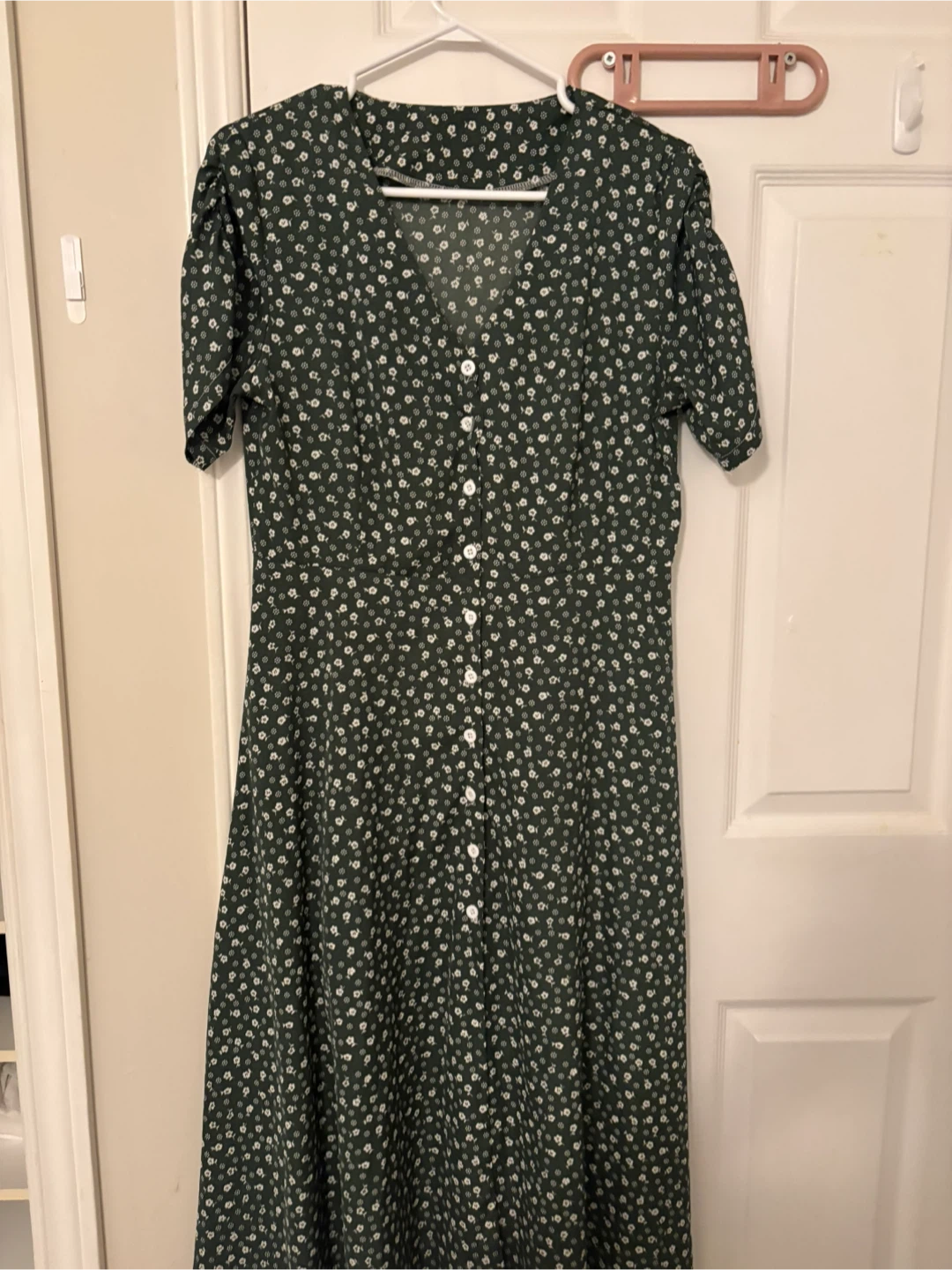 Green Floral Button-Up Midi Dress