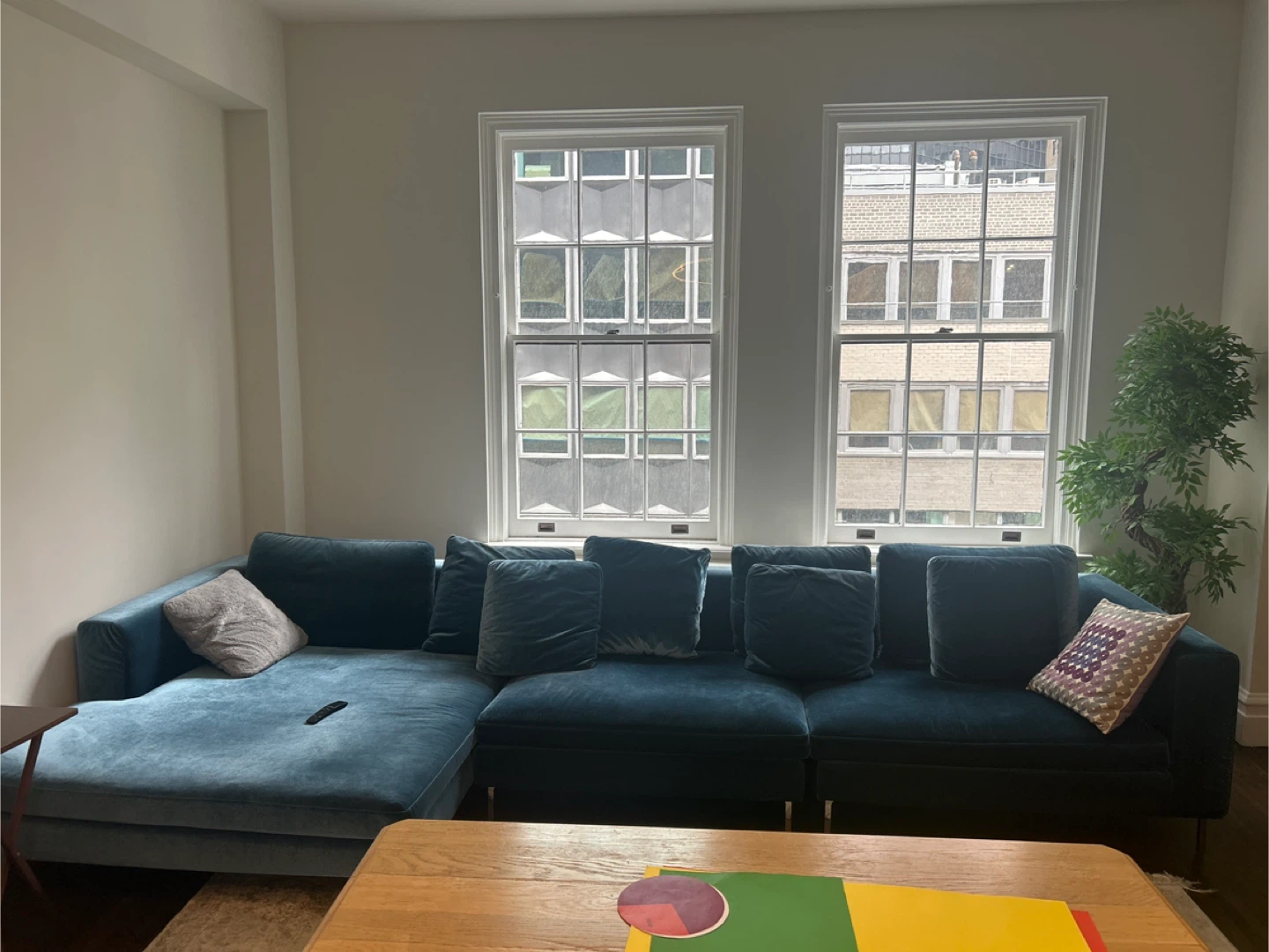 Teal Velvet Sectional Sofa with Chaise - photo 2