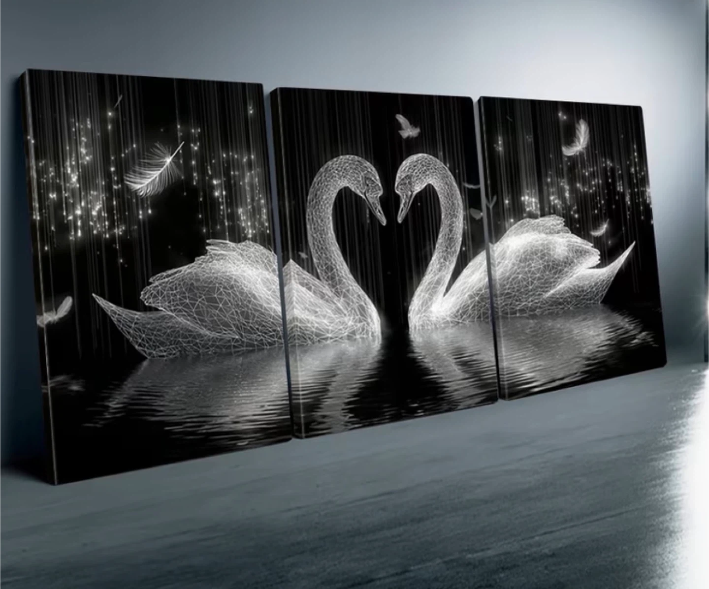 Set of 3 Swan Canvas Wall Art