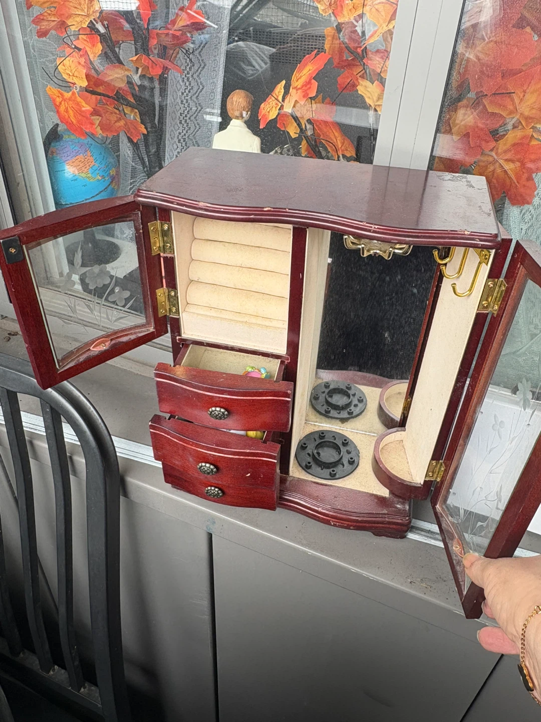 Wooden Jewelry Box with Drawers and Mirror - photo 5