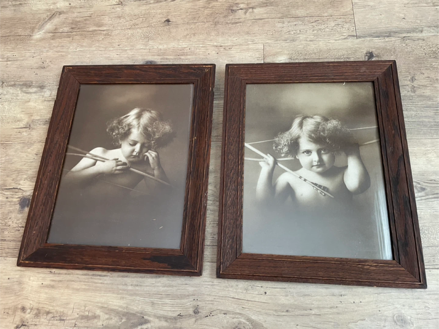 Antique  Framed Cherub Lithographs pair