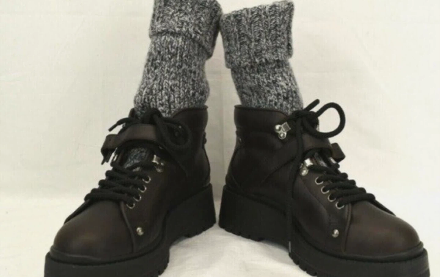 Miu Miu Leather Platform Combat Boots with Knit Socks - photo 3