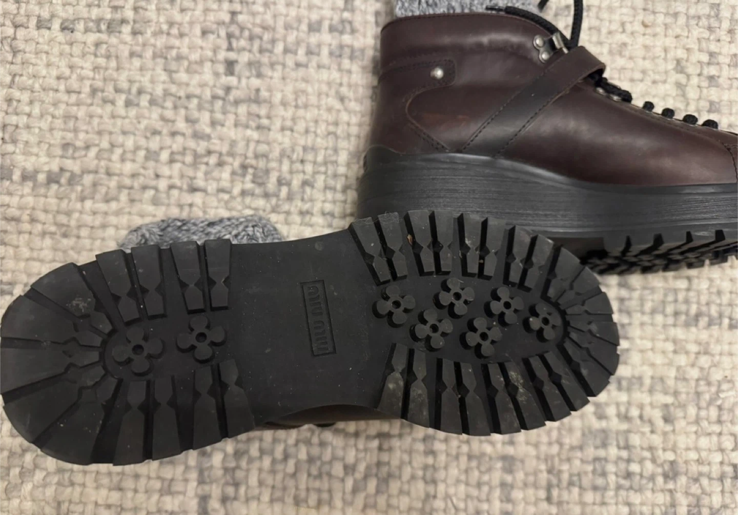 Miu Miu Leather Platform Combat Boots with Knit Socks - photo 5