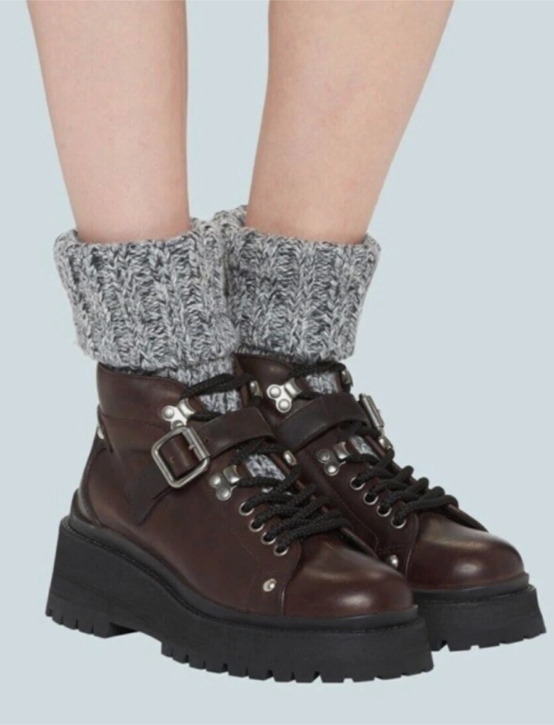 Miu Miu Leather Platform Combat Boots with Knit Socks - photo 2