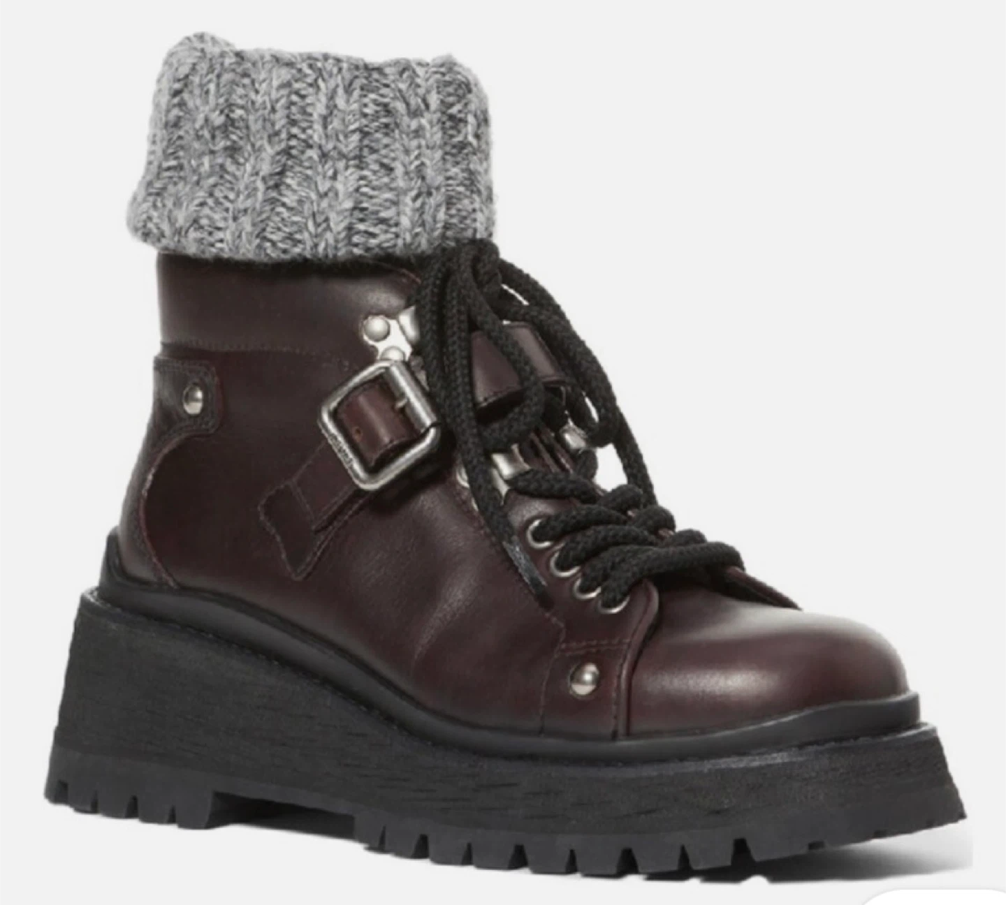 Miu Miu Leather Platform Combat Boots with Knit Socks