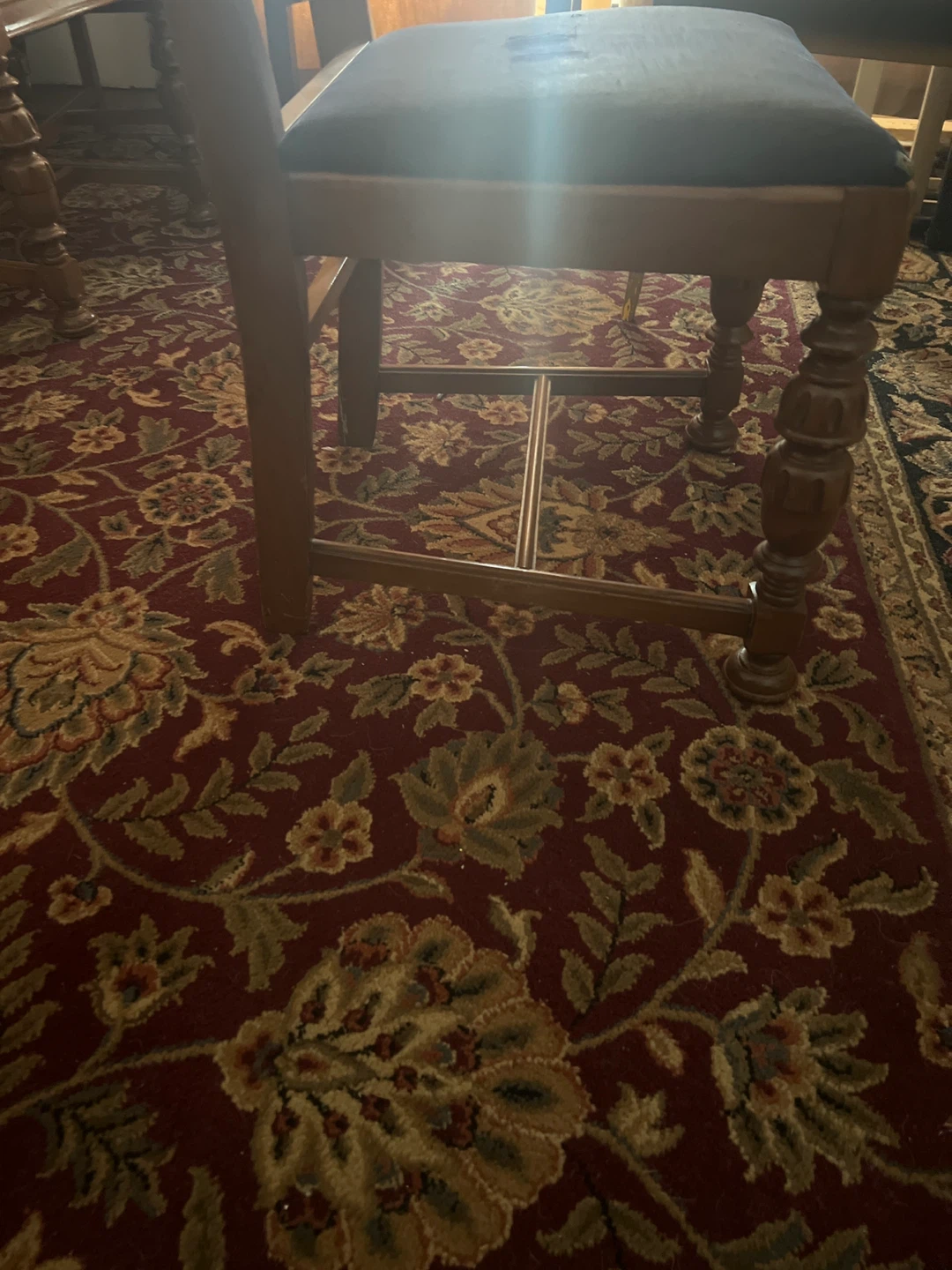 Wooden Dining Chair with Blue Upholstered Seat - photo 2