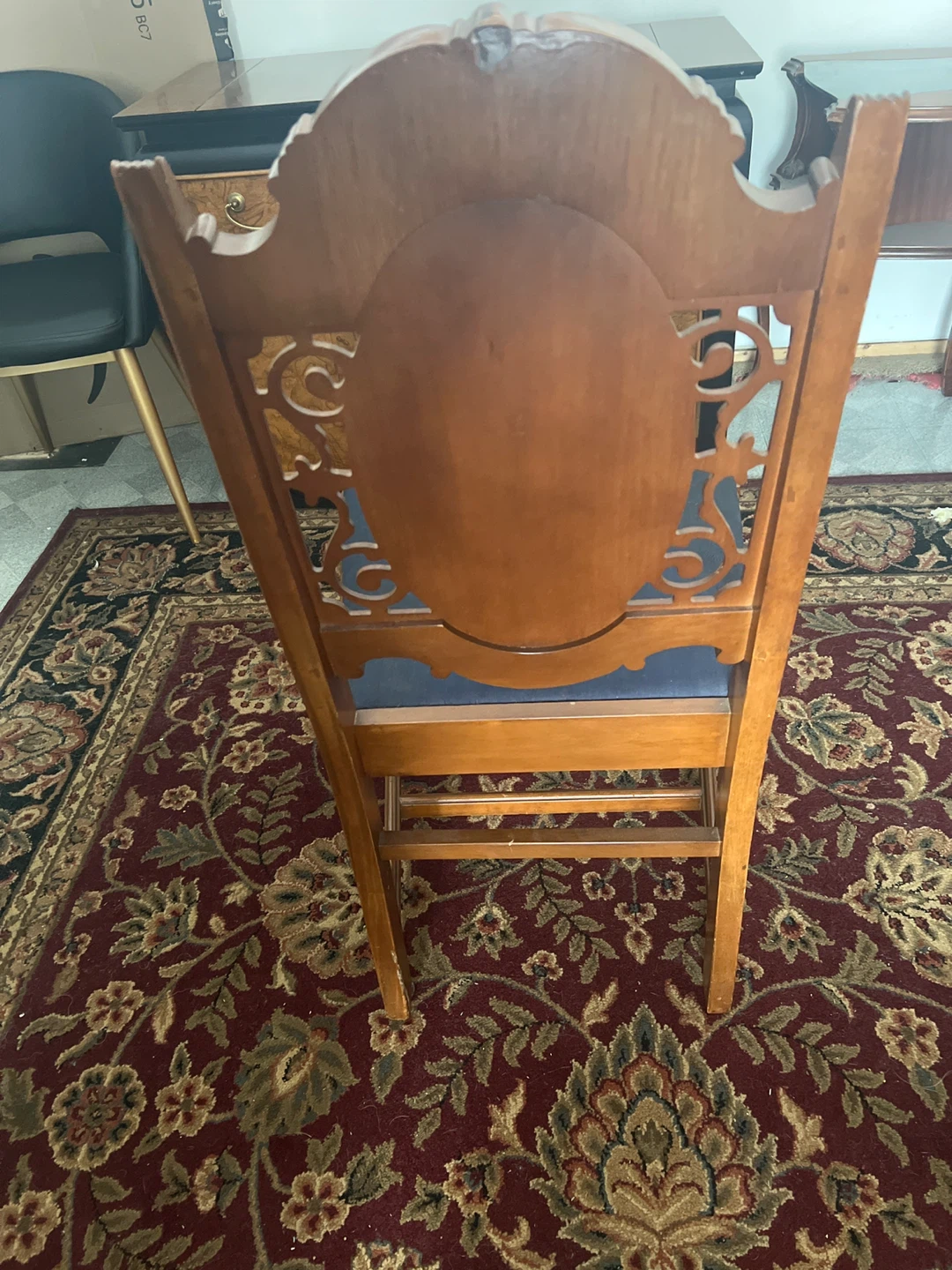 Wooden Dining Chair with Blue Upholstered Seat - photo 3