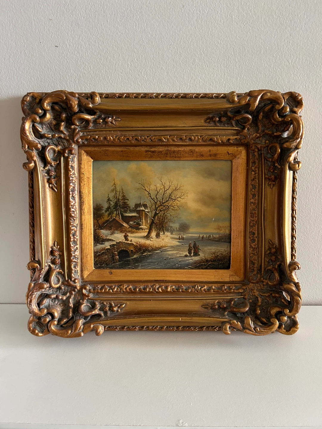 Vintage Original Framed Winter Scene Painting
