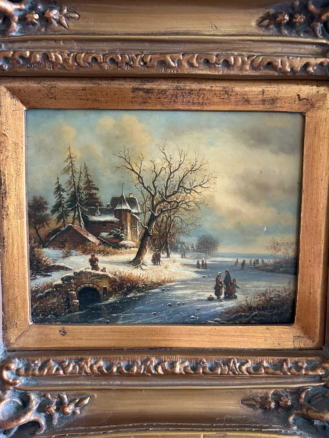 Vintage Original Framed Winter Scene Painting - photo 2