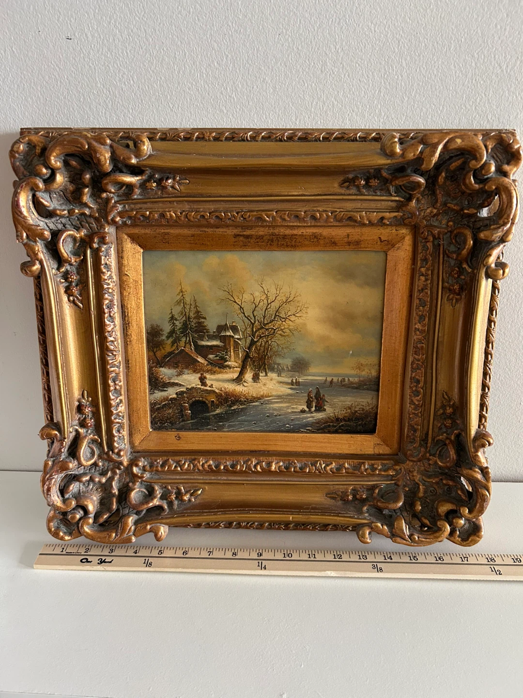Vintage Original Framed Winter Scene Painting - photo 4