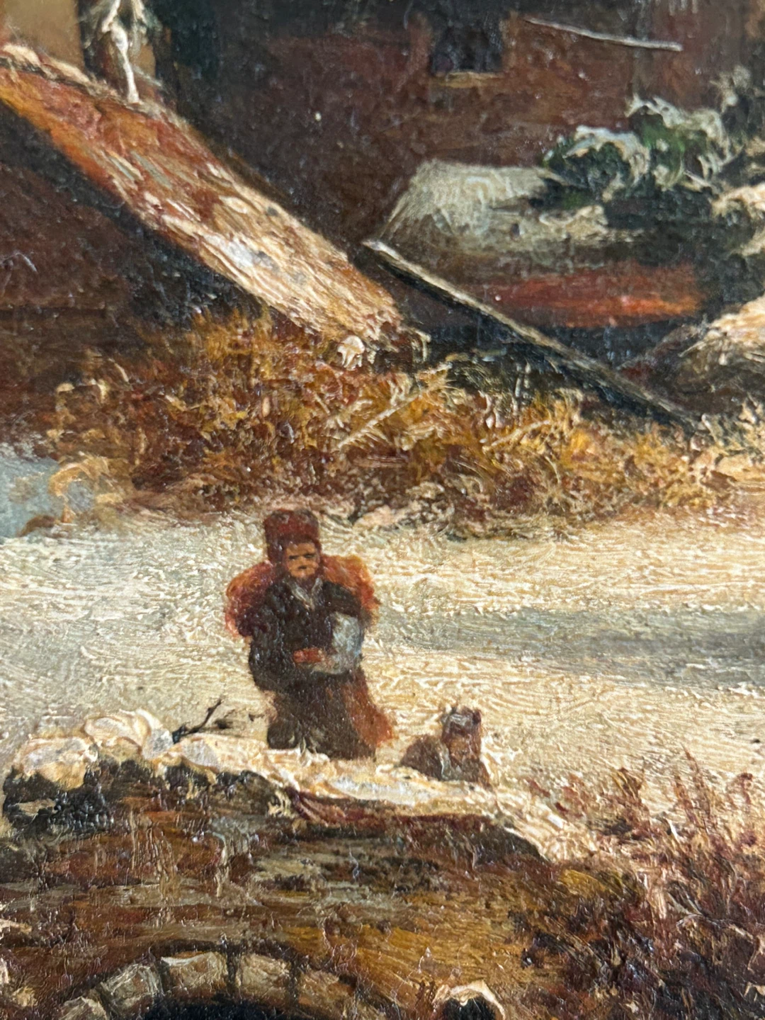 Vintage Original Framed Winter Scene Painting - photo 3
