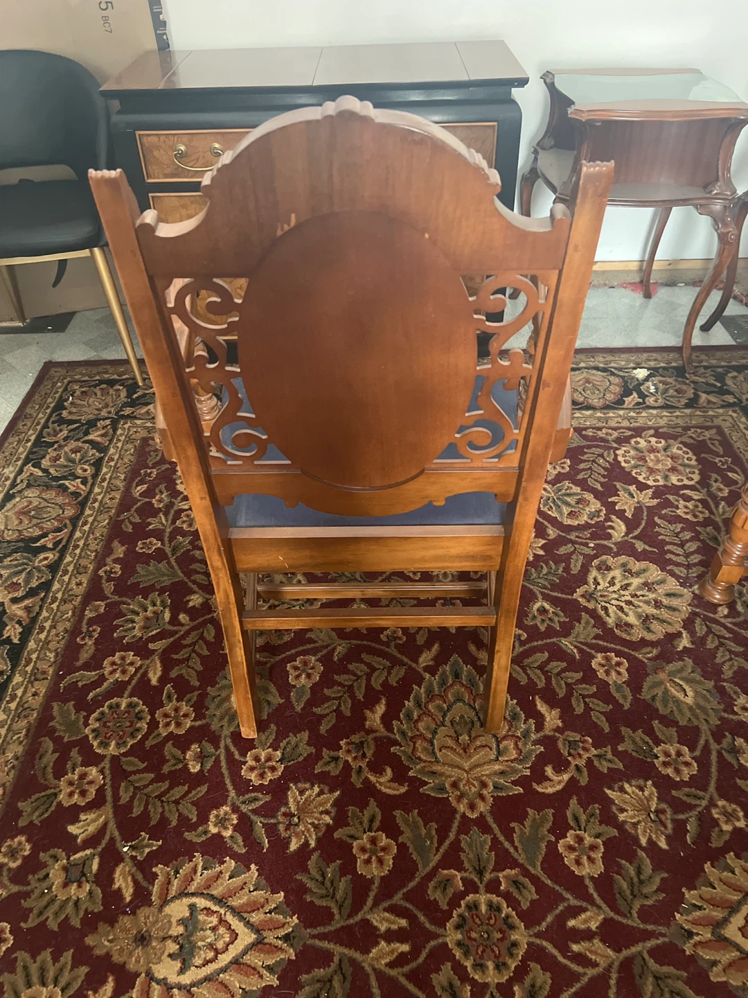 Vintage Wooden Dining Chair with Blue Upholstery - photo 3