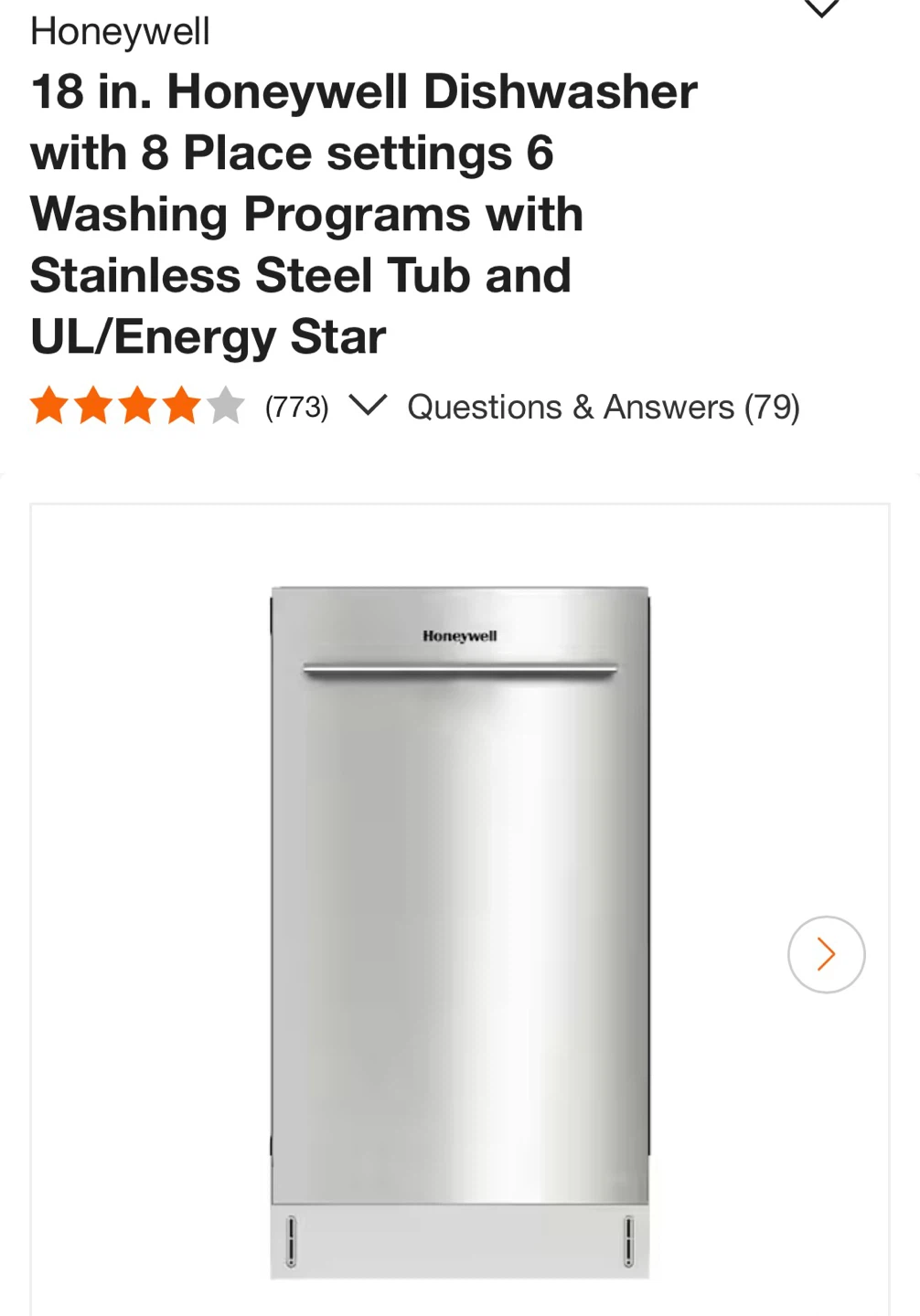 New Honeywell 18 inch Dishwasher