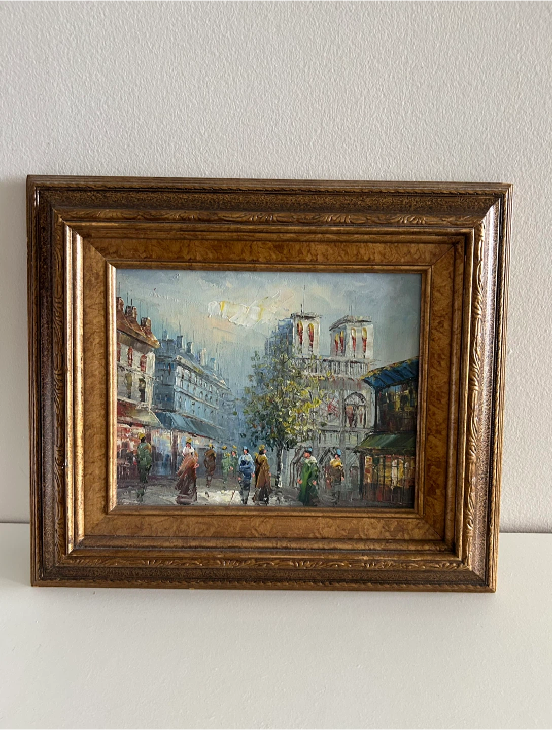 Vintage Framed Oil Painting of Paris Street Scene