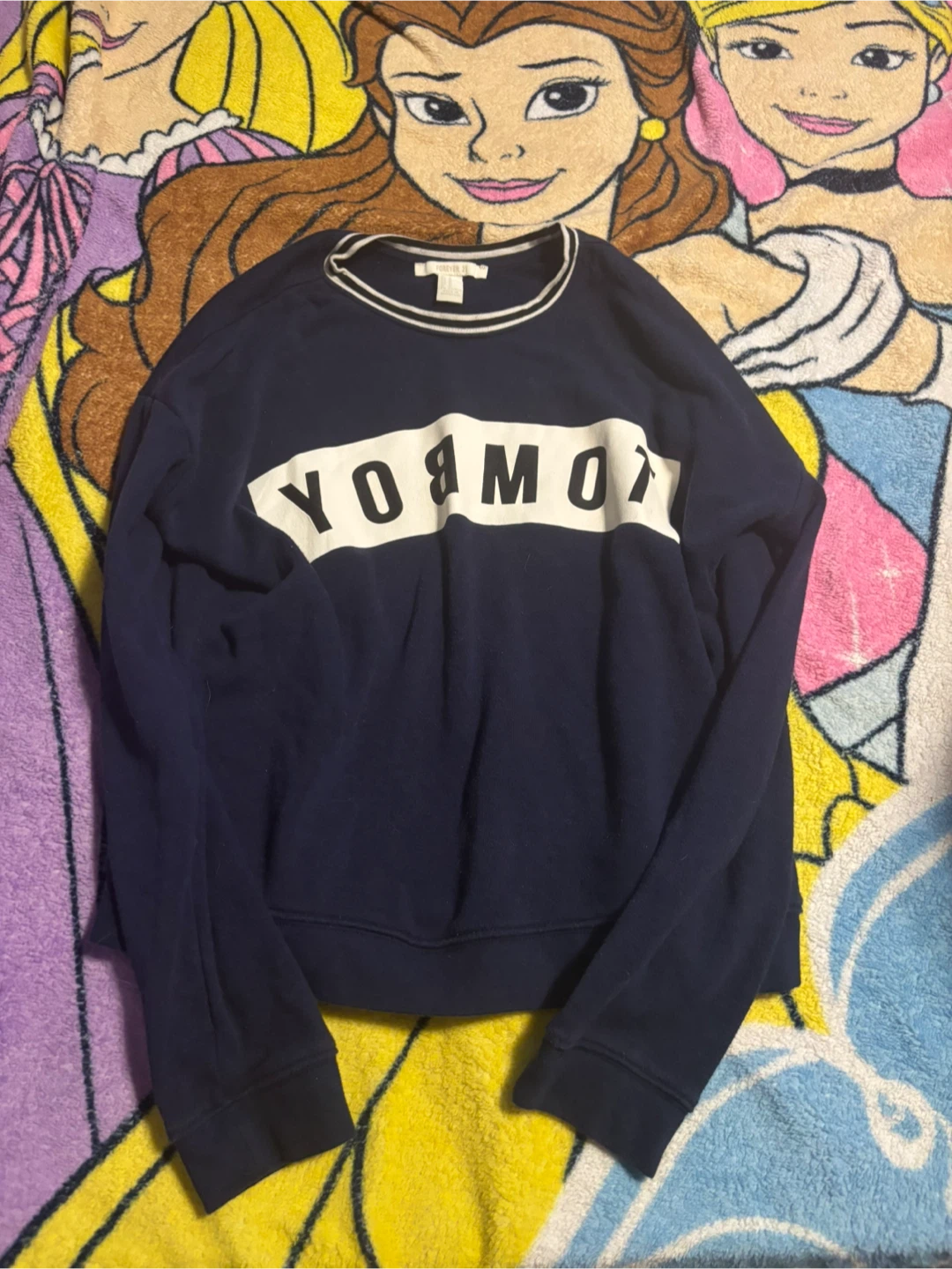 Forever 21 "YOBMOT" Navy Blue Crewneck Sweatshirt