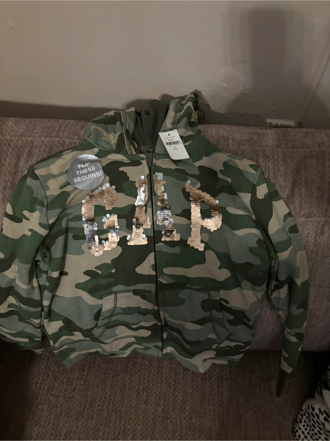 Gap Kids Camo Zip-Up Hoodie with Sequins