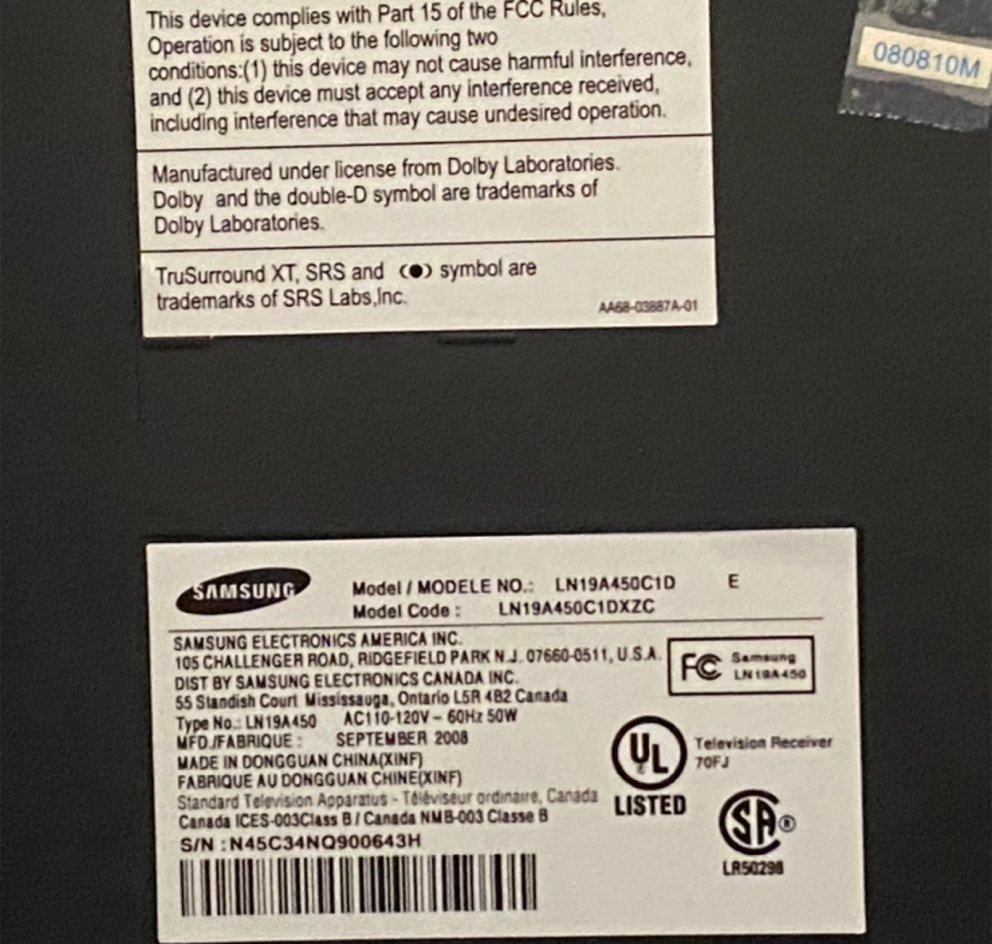 Samsung LN19A450C1D 19-inch LCD Television - photo 2
