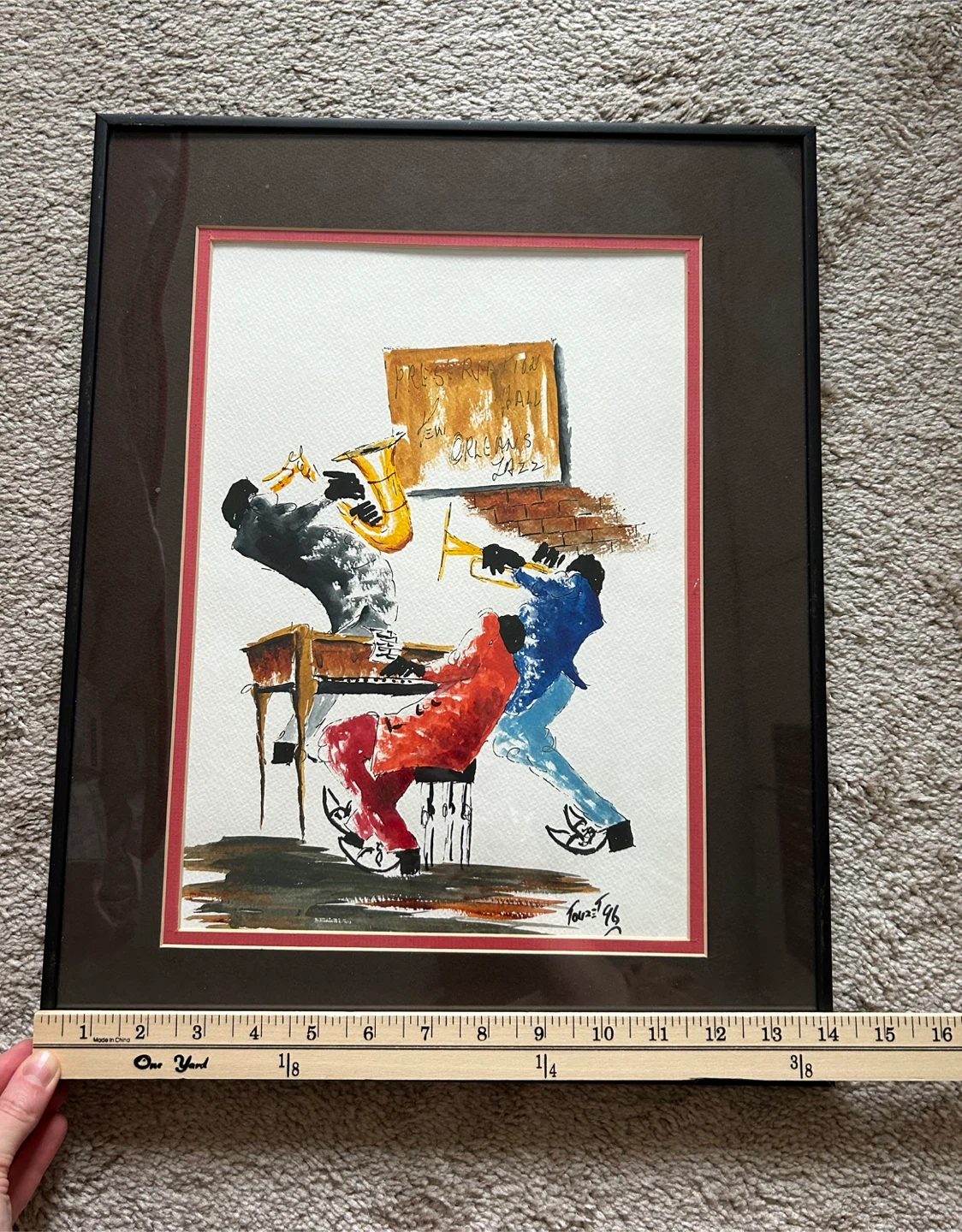 Original Watercolor Framed New Orleans Jazz Band Painting - photo 4