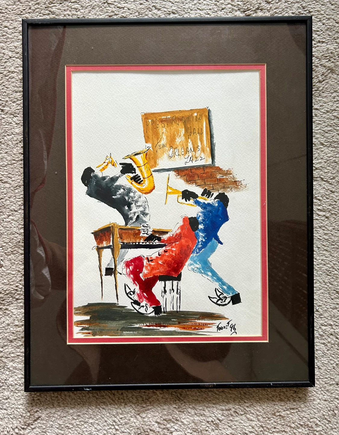 Original Watercolor Framed New Orleans Jazz Band Painting