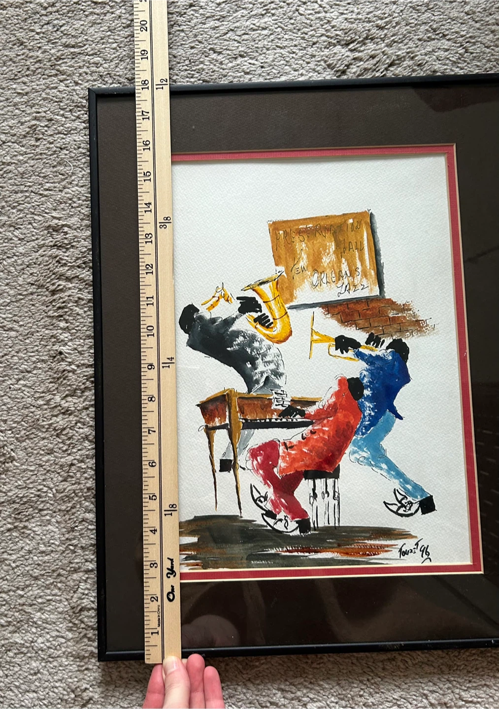 Original Watercolor Framed New Orleans Jazz Band Painting - photo 3