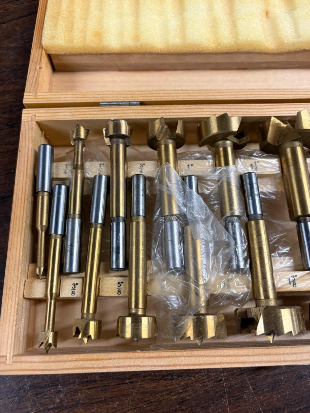 Set of 16 Brad Point Drill Bits with Wooden Case