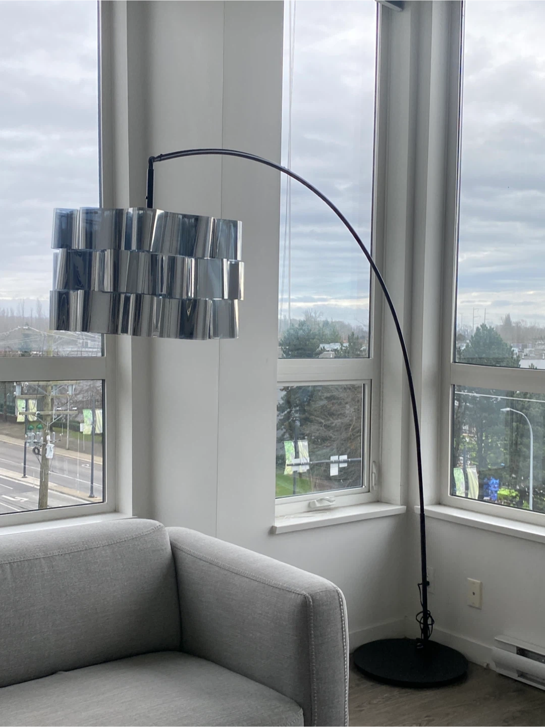Modern Arc Floor Lamp with Silver Shade