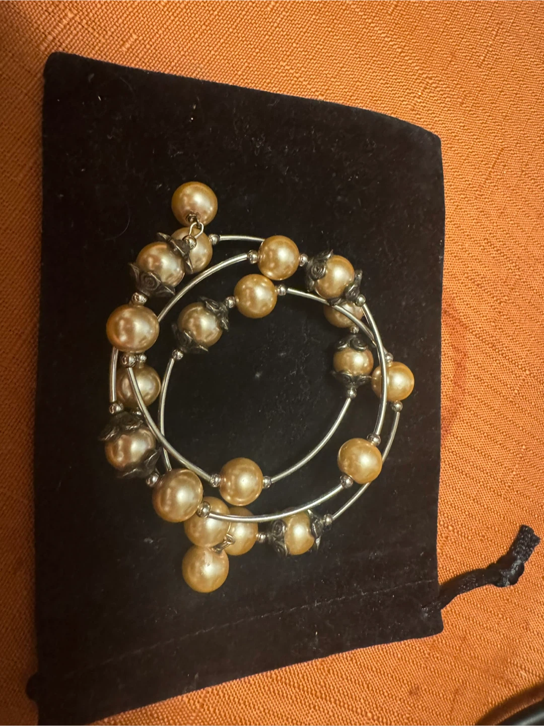 Pearl and Silver Tone Coil Bracelet - photo 2