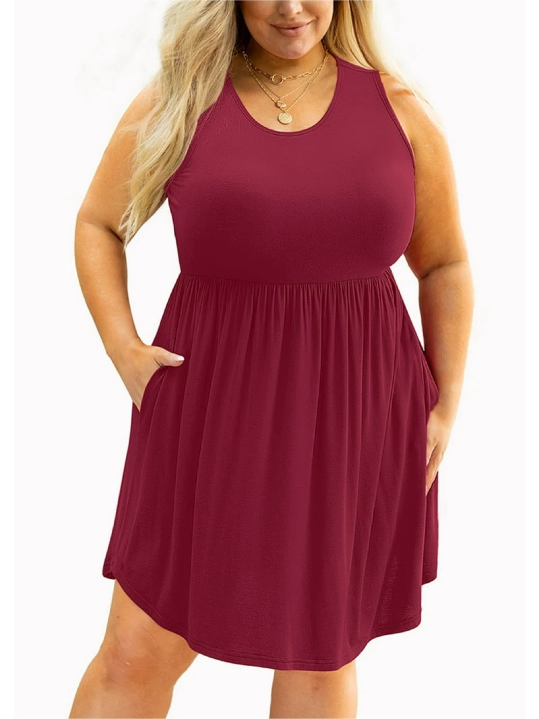 NEW! Women's Sleeveless Burgundy Pocket Dress - photo 2