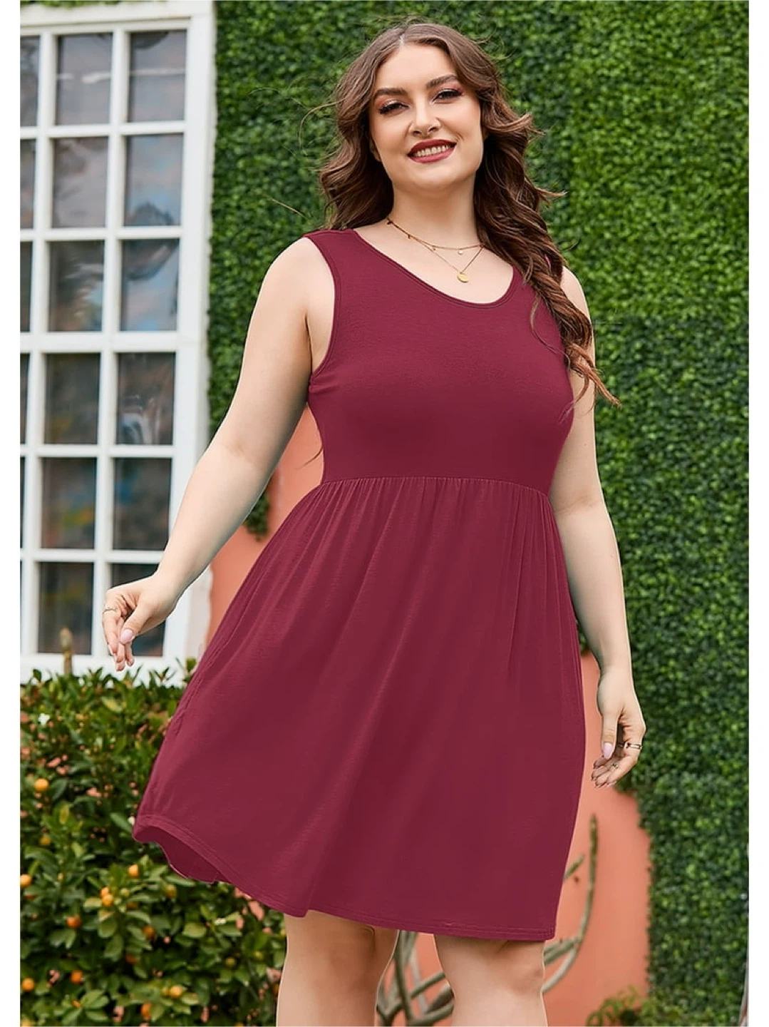 NEW! Women's Sleeveless Burgundy Pocket Dress