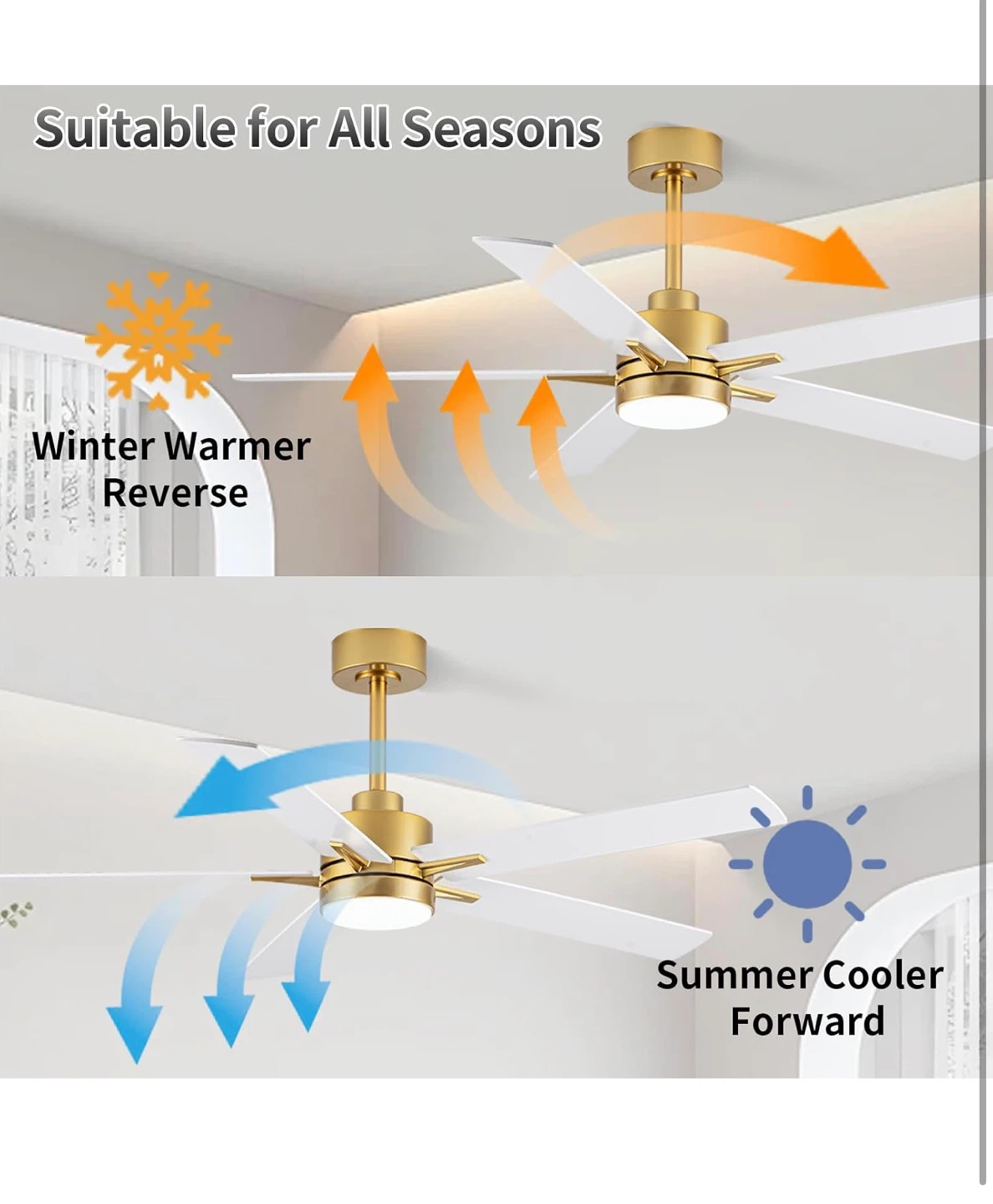 52" Gold and White Reversible Ceiling Fan with Remote F52 - photo 4