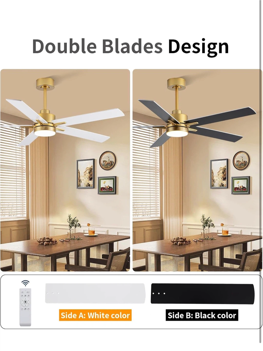 52" Gold and White Reversible Ceiling Fan with Remote F52 - photo 5