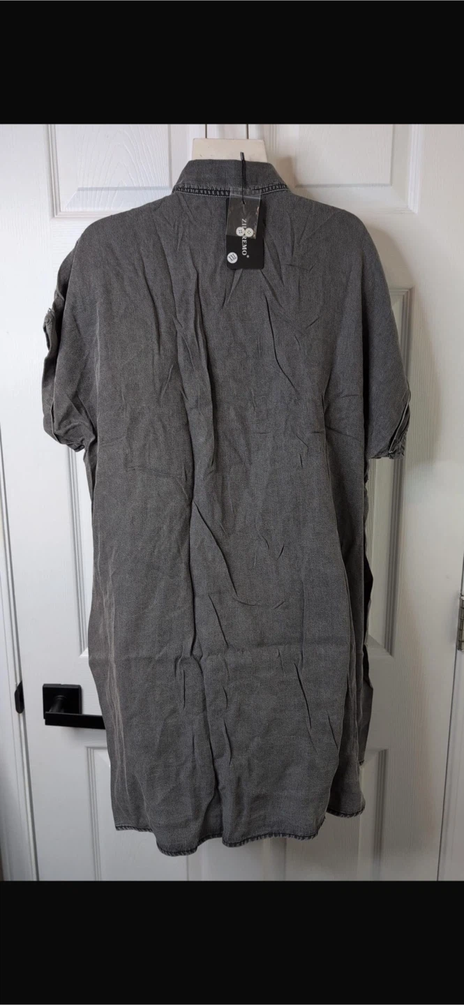 NEW! ZILCREMO Grey Denim Shirt Dress XXL - photo 4
