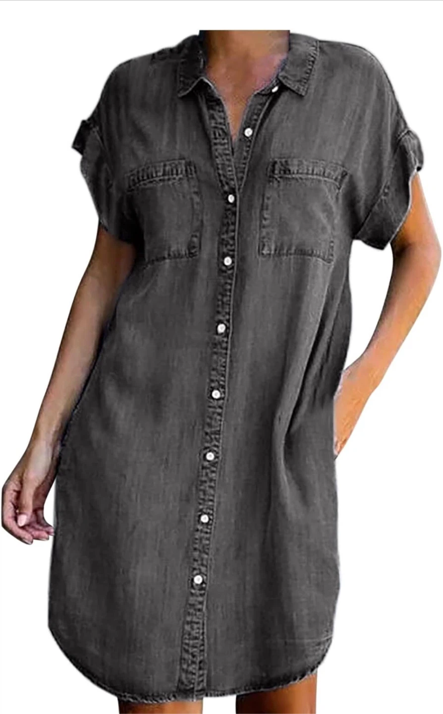 NEW! ZILCREMO Grey Denim Shirt Dress XXL