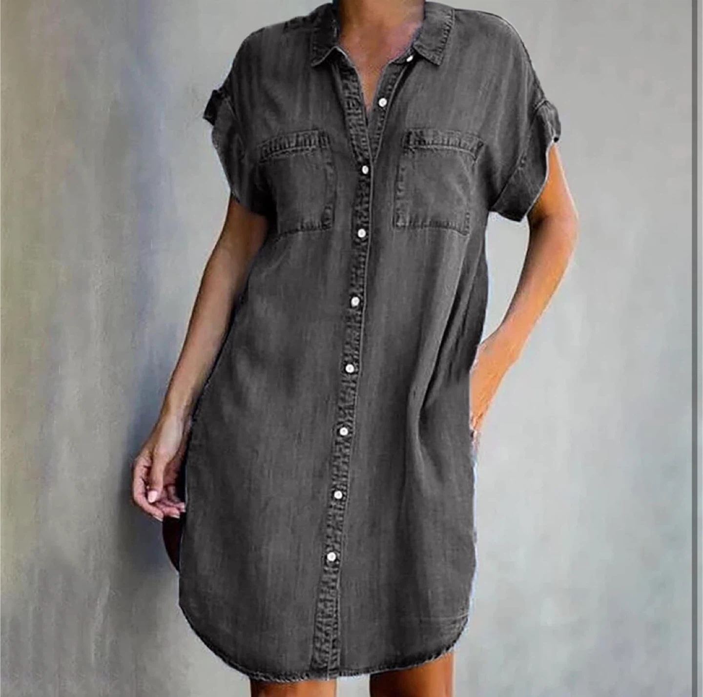 NEW! ZILCREMO Grey Denim Shirt Dress XXL - photo 2