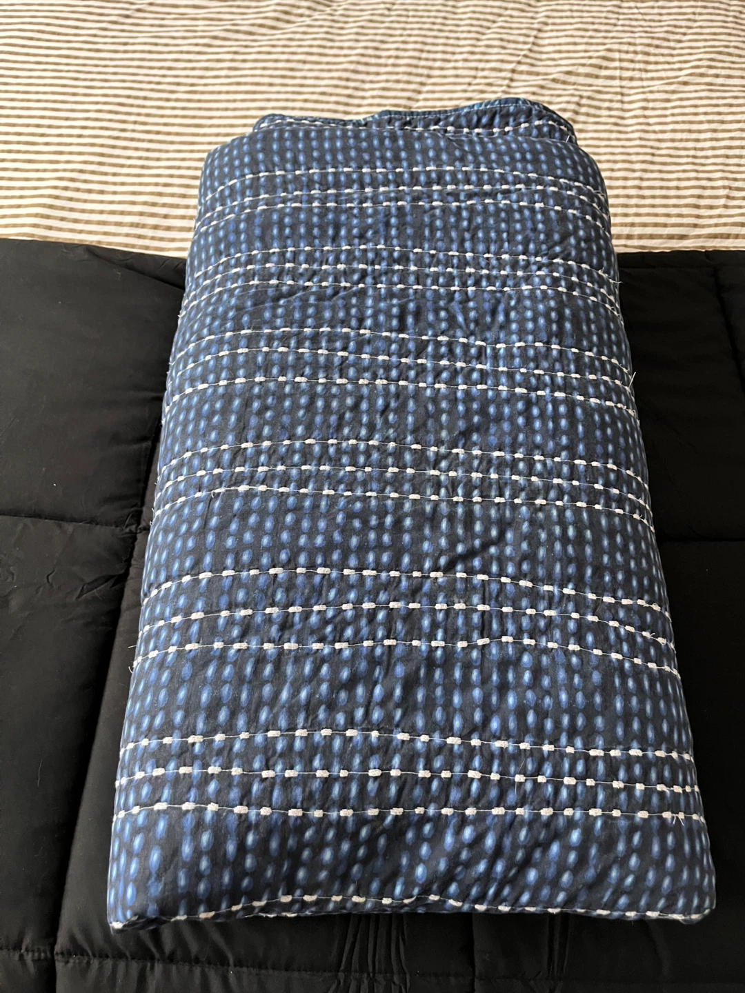 Boho Patchwork Quilt - Blue & White
