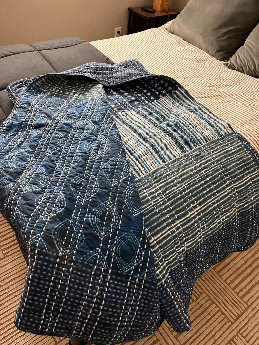 Boho Patchwork Quilt - Blue & White - photo 2