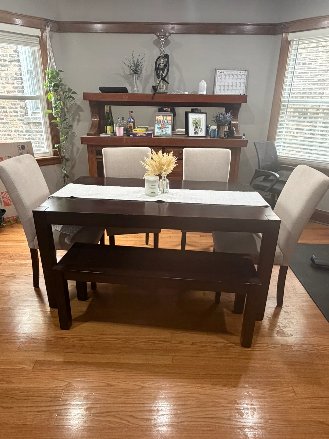 Dining Table Set with 4 Chairs and Bench