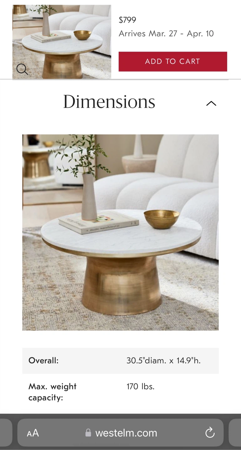 West Elm Marble Coffee Table - photo 4