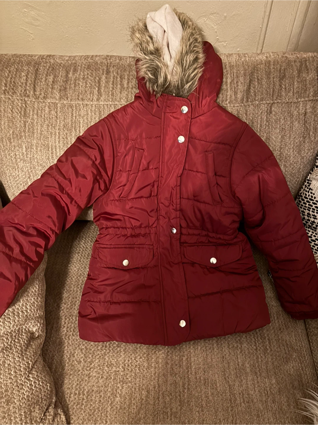 Carter’s Red Puffer Jacket with Faux Fur Hood